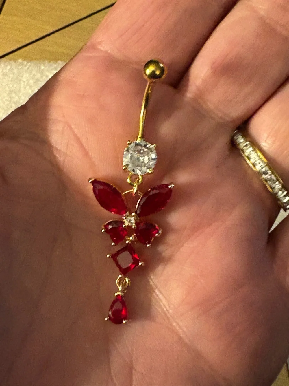 Belly Ring-Dangling Red Butterfly Belly Ring 14G Stainless Steel